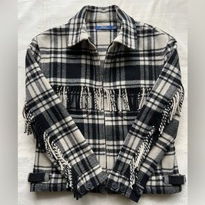 Polo Ralph Lauren Black & White Plaid Fringe Jacket Size Medium